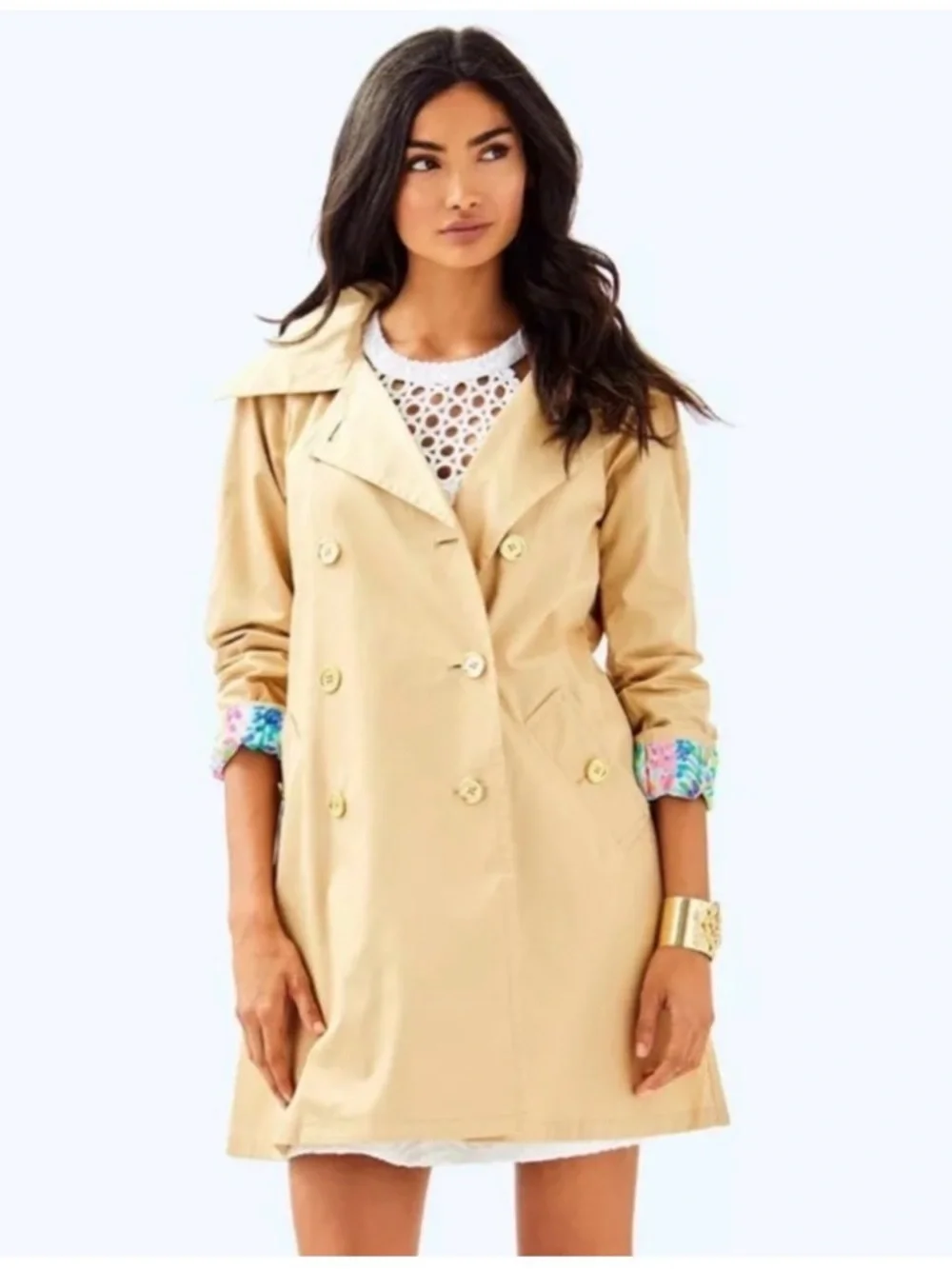 Lilly Pulitzer Qynn Trench Coat Tan - Picture 1 of 13